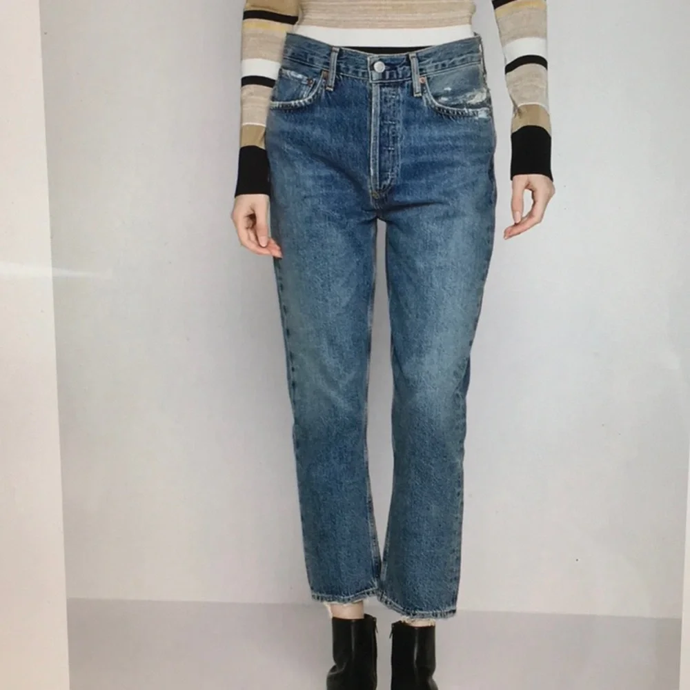 AGOLDE Indigo Riley Crop Jeans Straight High-Rise - Picture 1 of 14